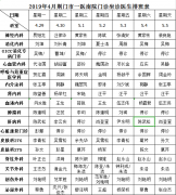 2019年五一假期门诊出诊信息